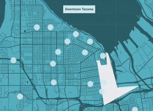 downtown tacoma highlighted on a map of tacoma